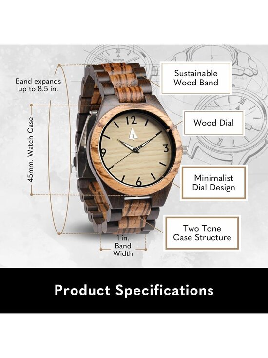 Amazon.com: Treehut Wooden Watches for Men, Great Japanese  Men\'s Brown Great Japanese Quartz Analog Adjustable Stylish Exotic Wooden Watch